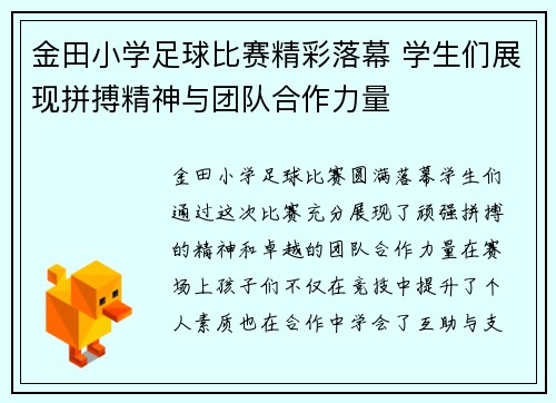 金田小学足球比赛精彩落幕 学生们展现拼搏精神与团队合作力量
