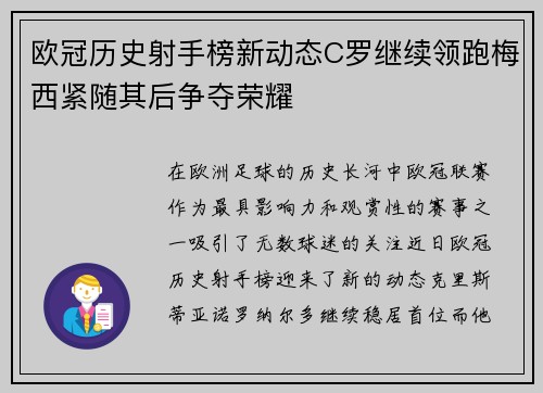 欧冠历史射手榜新动态C罗继续领跑梅西紧随其后争夺荣耀